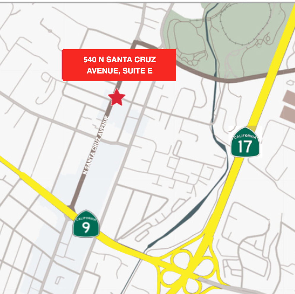 Location map showing 540 N Santa Cruz Avenue, Suite E near California highways 9 and 17